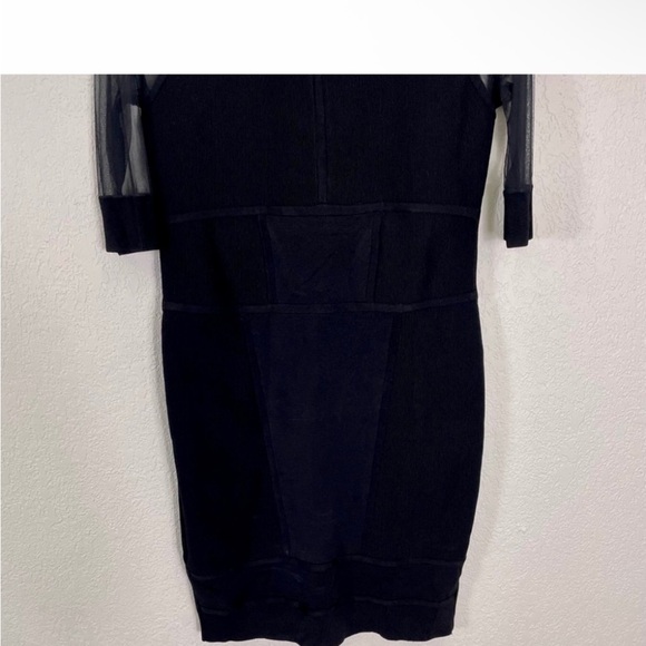 All Saints Black Midi Dress with Mesh Sleeves - Picture 3 of 8
